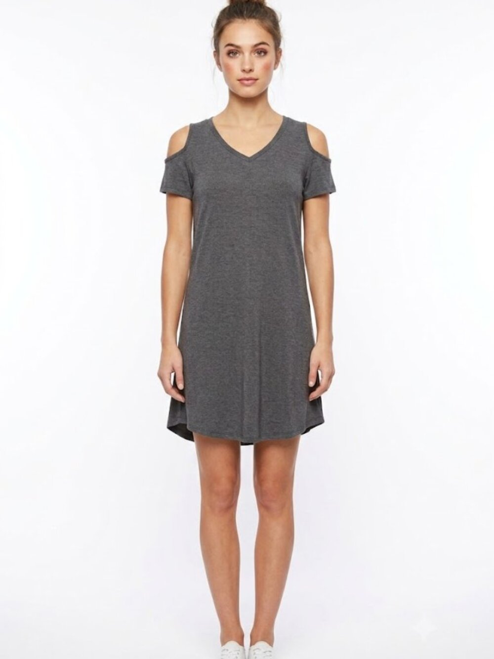 *3 FOR $9* Time and Tru Solid Heathered Short Sleeve Cold Shoulder short dress 6